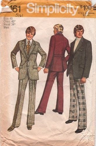 1970s Simplicity 5161 Mens Two Piece Vintage Suit Sewing Pattern