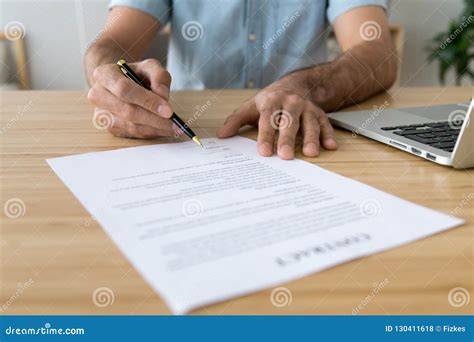 Close Up Hand Of Man Signing Of Contract Stock Photo Image Of