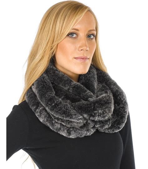 Marie Frosted Black Knitted Rex Rabbit Fur Infinity Scarf