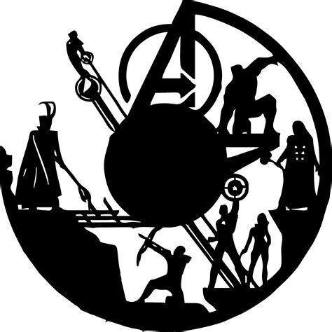 Black And White Silhouettes Of People Around An Iron Man Symbol With