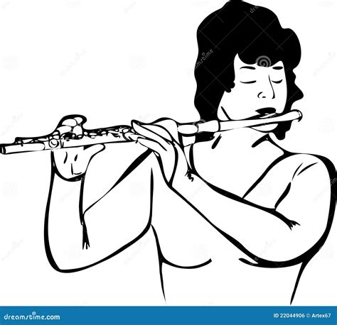 Sketch Of The Girl Who Plays The Flute Stock Vector Illustration Of