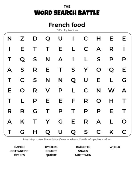Printable French Food Word Search