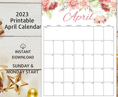 Fillableeditable April Calendar April 2023 Printable Etsy