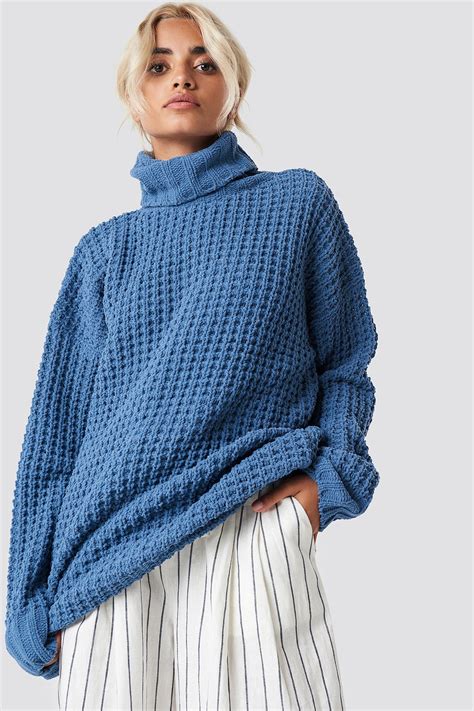 Chunky Oversized Knitted Sweater Blue Na