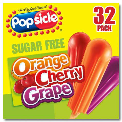 Popsicle Ice Pops Sugar Free Orange Cherry Grape 32 Ct