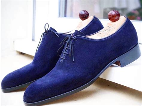 Stylish Handmade Mens Blue Color Suede Shoes Lace Up Fashion Dress S