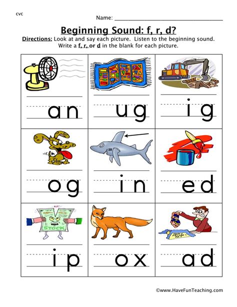 Beginning Sounds Worksheet F R D By Teach Simple