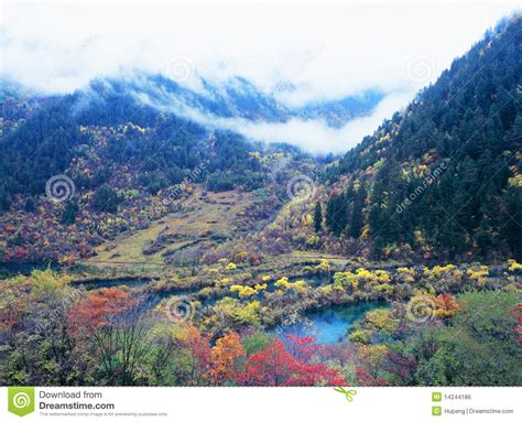 Autumn Tree And Lake In Jiuzhaigou Stock Photo Image Of Cloud China