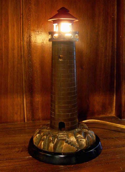 Vintage Cast Brass Lighthouse Table Light Skipjack Nautical Wares