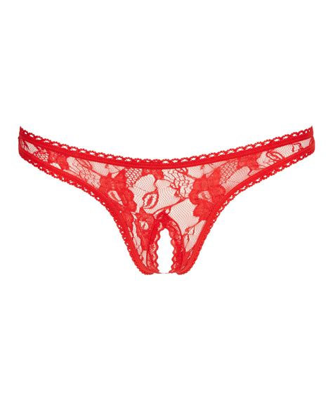 Cottelli Lingerie Red Lace Crotchless Thong Sexystyleeu