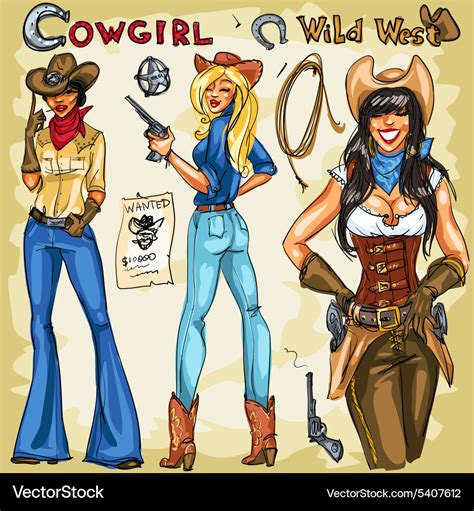 Cowgirls Hand Drawn Collection Royalty Free Vector Image