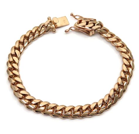 14k Rose Gold Solid Miami Link Bracelet 850 Inches 840mm