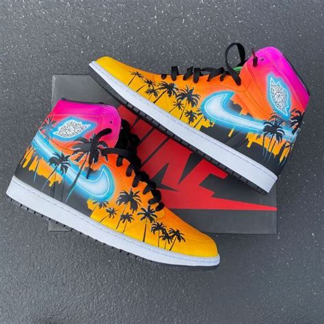 Custom Hand Painted Nike Glowing Miami Palm Trees Jordan 1 High The