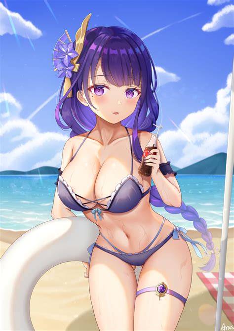 Rule 34 Arus Barely Contained Bikini Blush Breasts Genshin Impact Large Breasts Midriff Navel