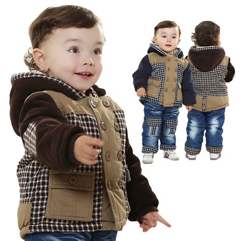 New Free Ship Winter Cotton Warm Plaid Coat Baby Boy Clothes Fleece