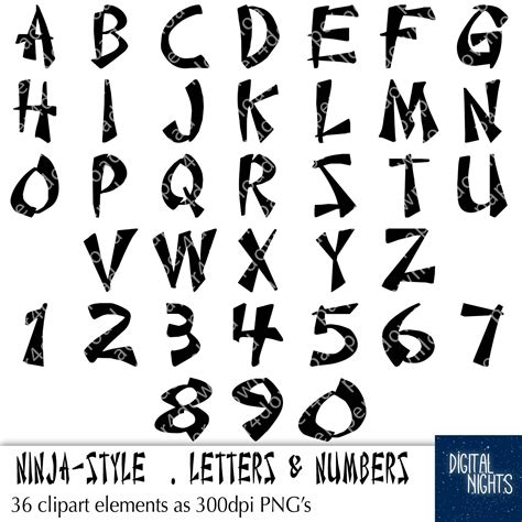 Ninja Alphabet 36 Ninja Style Letters And Numbers Clipart Etsy