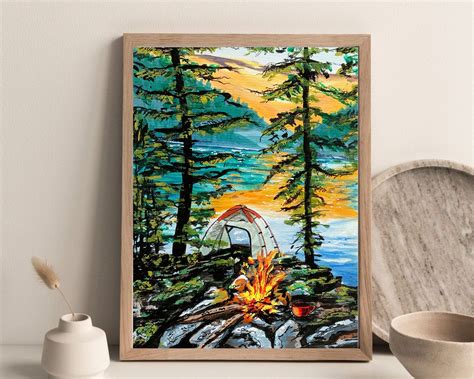 Winter Campfire Landscape Painting Original Acrylic On Paper Etsy