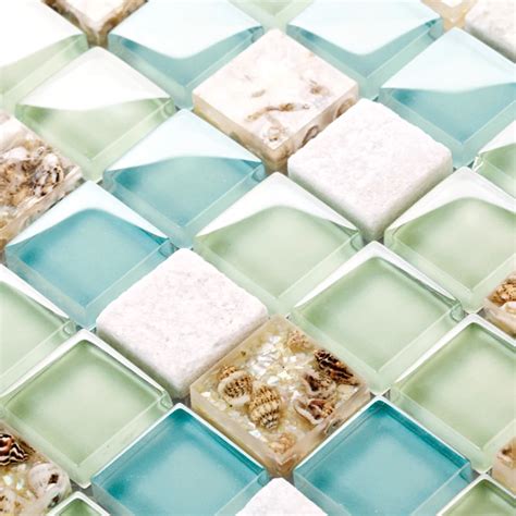 Blue Color Crystal Glass Mixed Sea Shell Mosaic Hmgm1148 For Kitchen Backsplash Tile Bathroom