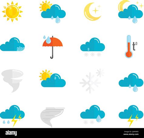 Weather Forecast And Meteorology Symbols Icons Flat Set Isolated Vector