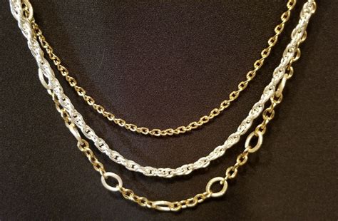 Triple Chain Necklace Silver & Goldtone | Triple chain necklace, Silver chain necklace, Chain 