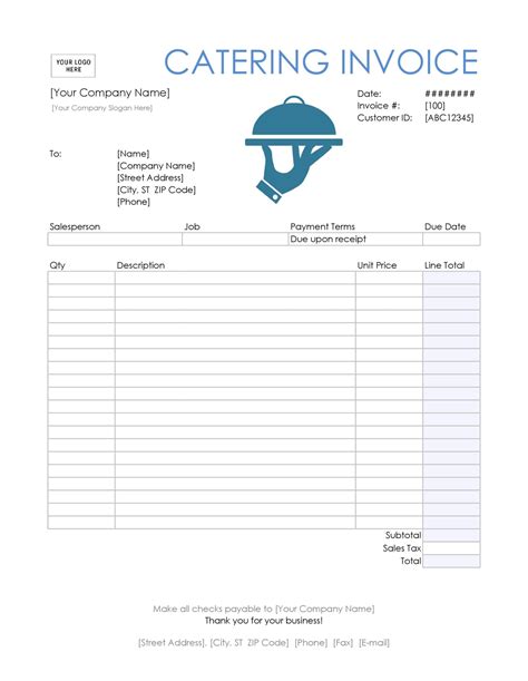Catering Invoice Template Free Download