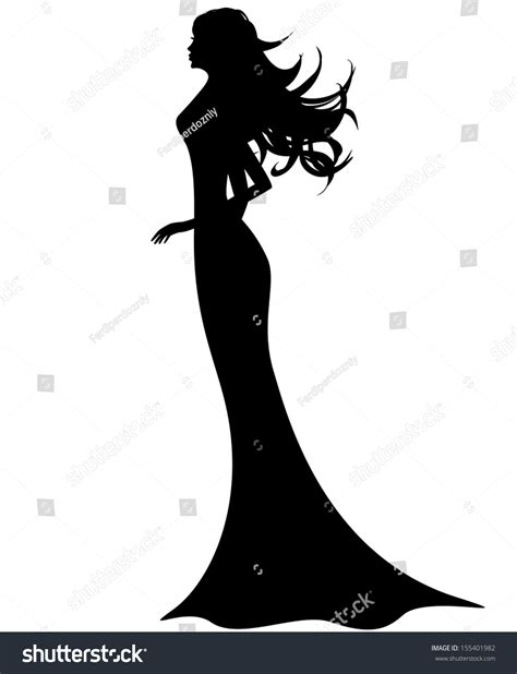 Silhouette Beautiful Girl Long Dress Isolated Stock Vector Royalty