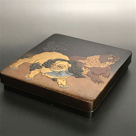 Antique Lacquer Writing Box With Mythical Shishi Lions Item 1436670