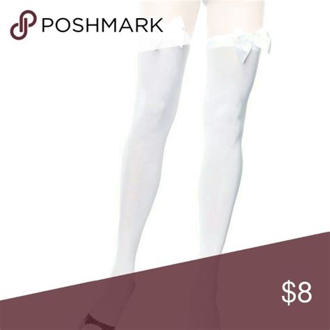 White Opaque Thigh High With Satin Bow New Satin Bows Thigh Highs