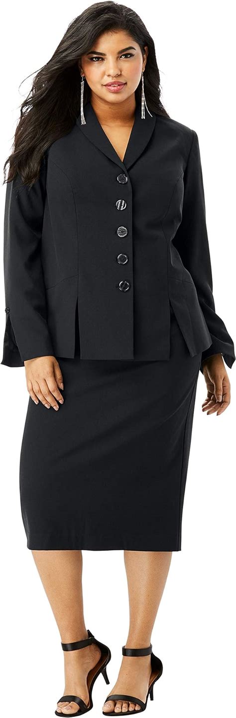 Roamans Womens Plus Size Two Piece Skirt Suit With Shawl Collar Jacket