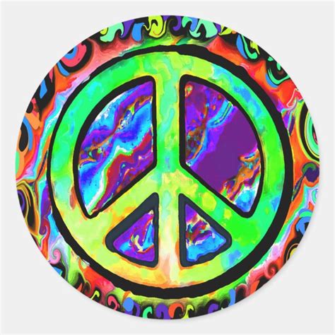 Psychedelic Peace Sign Classic Round Sticker