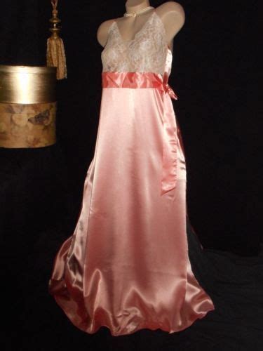 Usa S Vintage Victorias Secret Long Glossy Pink Satin Nightgown 112 Sweep Night Gown