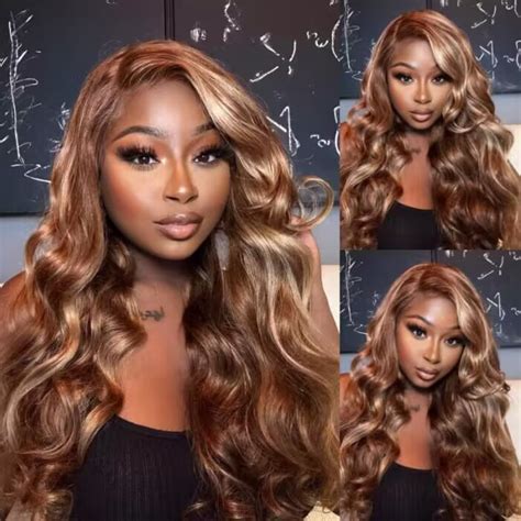Amazon Com Unice Body Wave X Lace Front Wigs Human Hair Golden Brown With Flaxen Highlights