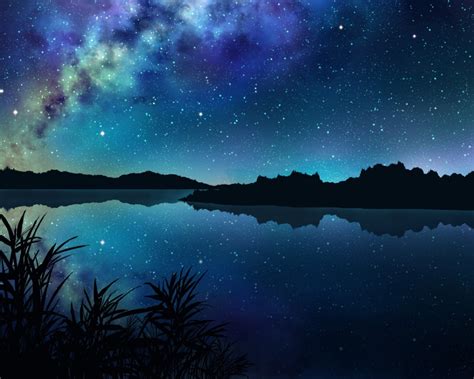 1280x1024 Amazing Starry Night Over Mountains and River 1280x1024 Resolution Wallpaper, HD ...