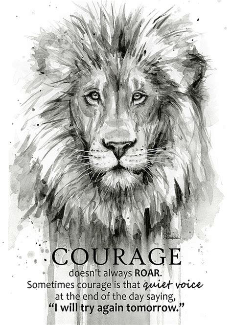 Lion Courage Motivational Quote Watercolor Animal Greeting Card For