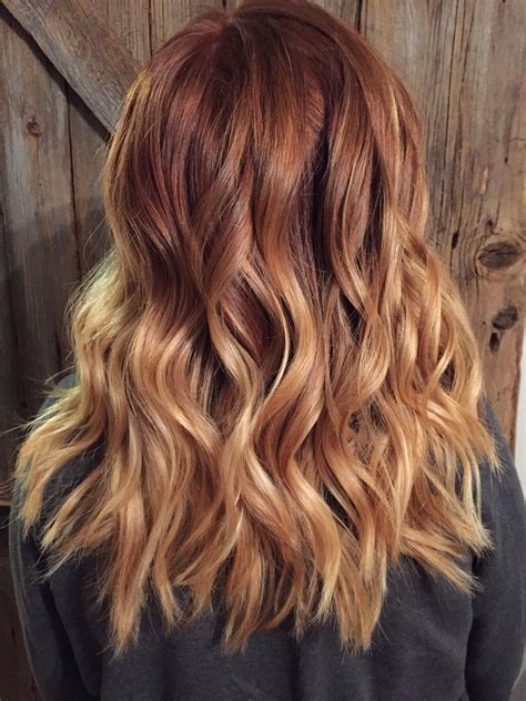 Copper Red To Blonde Ombr With Balayage Highlights Cheveux Blond