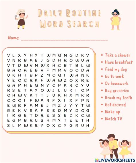 Daily Routine Word Search Worksheet Do Homework Daily Routine