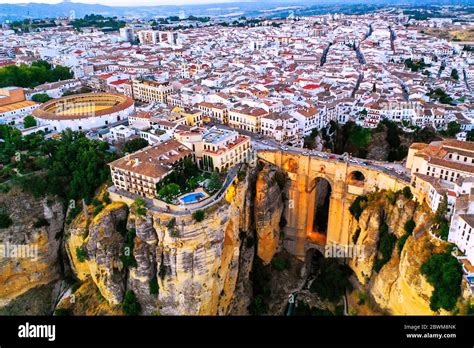 Ronda Spain Aerial Evening View Of New Bridge Over Guadalevin River