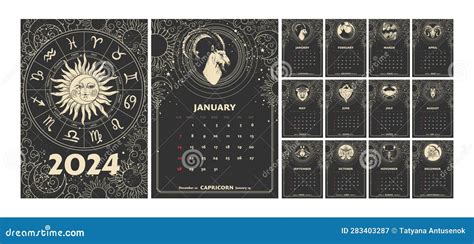 Zodiac Signs Calendar 2024 Astrology Magical Vertical Calendar Week