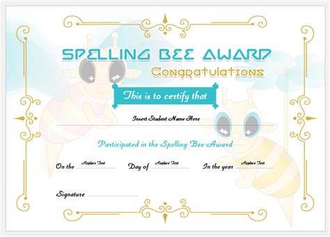Spelling Bee Award Certificates Professional Certificate Templates