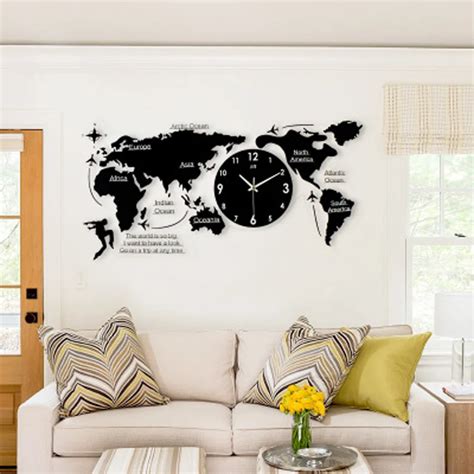 3d Big World Map Wall Clock Stickers Modern Design Living Room