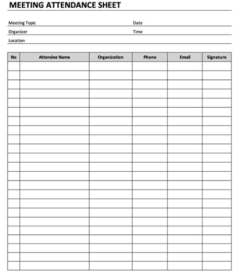 Meeting Attendance Sheet Excel Template For Free