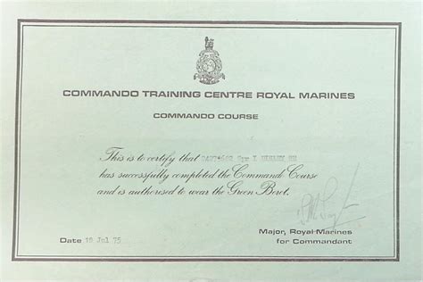 Commando Training Certificate The Sappers Site