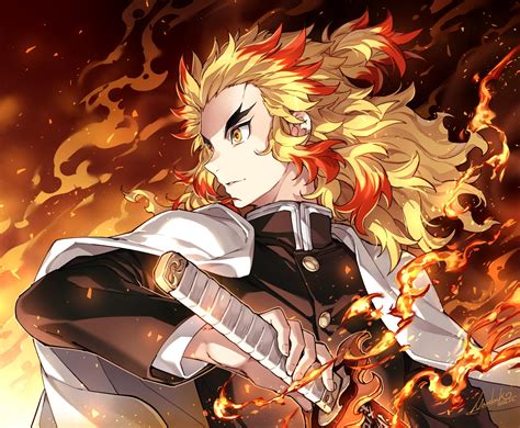 424597 4k Rengoku Kyoujurou Katana Anime Anime Boys Fire Kimetsu