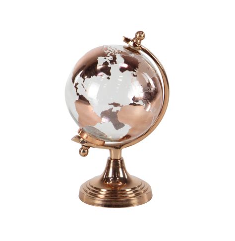 Decmode Copper Metal And Glass World Globe Table Decor 6 X 11