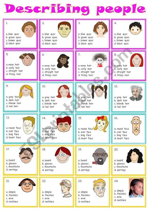 Describing People Esl Printable Matching Exercise Worksheet Subtle