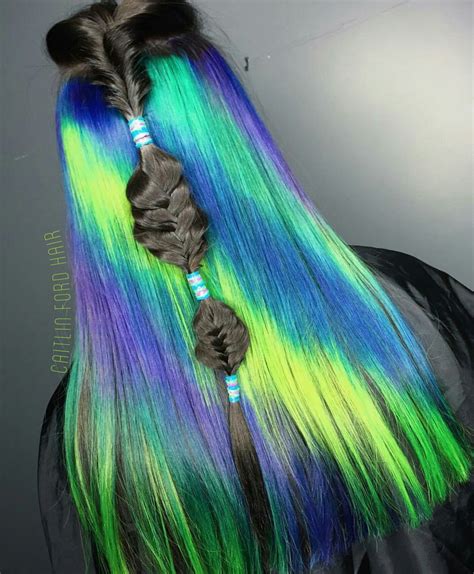 Blue Neon Green Dyed Hair Color
