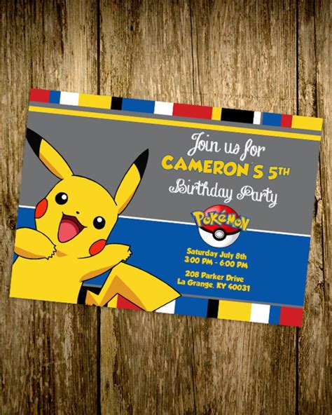 Printable Pokemon Pikachu Custom Birthday Invitation Etsy