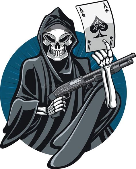 Grim Reaper Holding Gun And Ace Of Spades Stock Vector Illustration