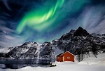 Northern lights in Norway - Lofoten, Svoelver, Aurora Borealis over a ...