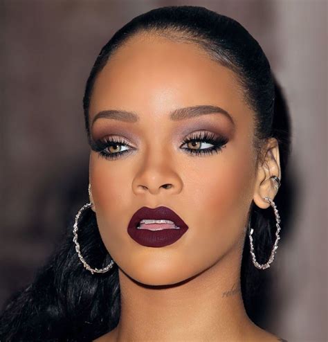Rihanna With Matte Burgundy Lips Plum Smokey Eye Smokey Eyes Smokey